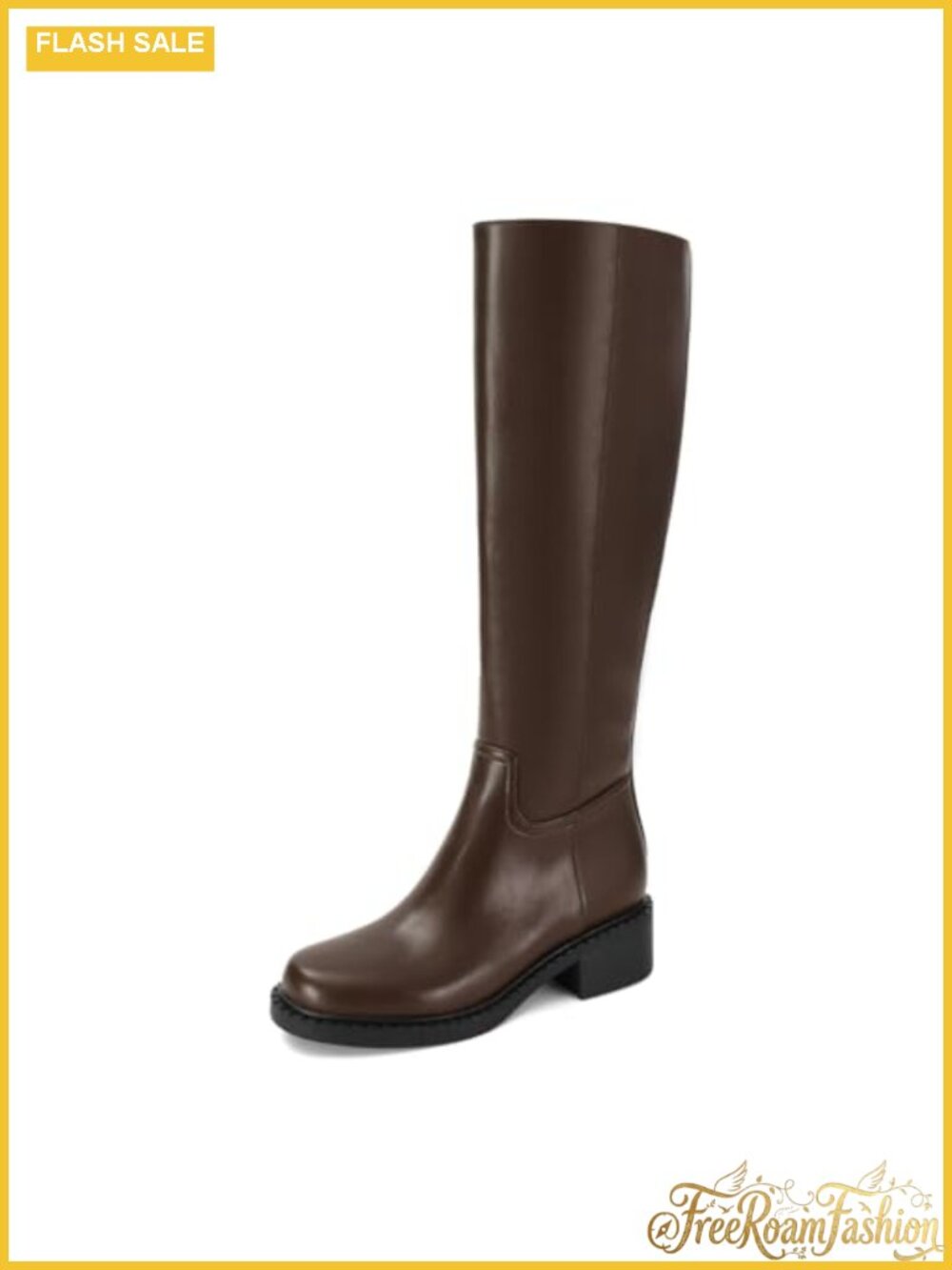 Faux Leather Knee High Boots Women Low Block Heel Zigzag Riding Boots